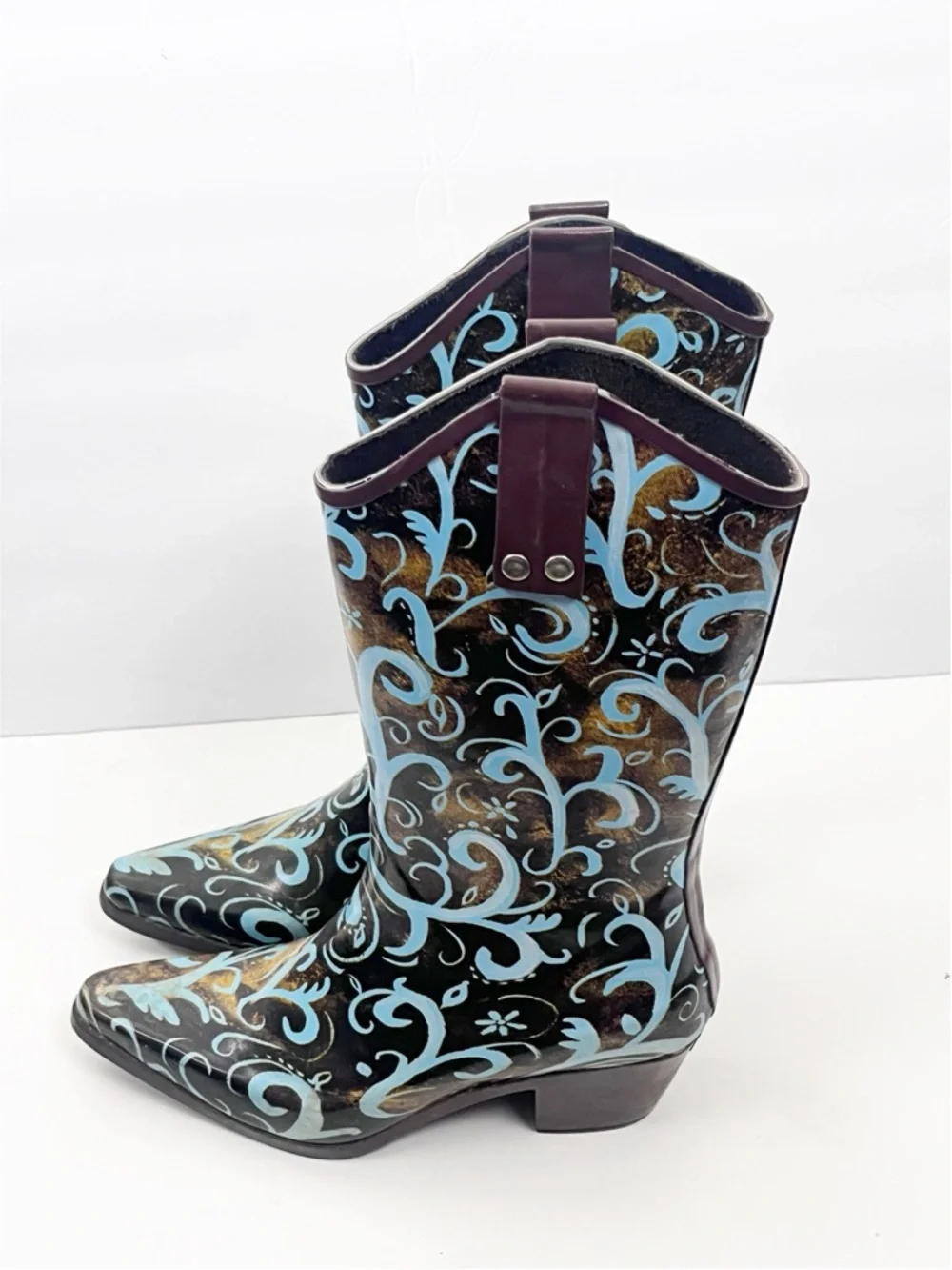 BOPS By Beehive Crain 02 Paisley Print Pointy Toe Rain Boots Size 6 Western Boho